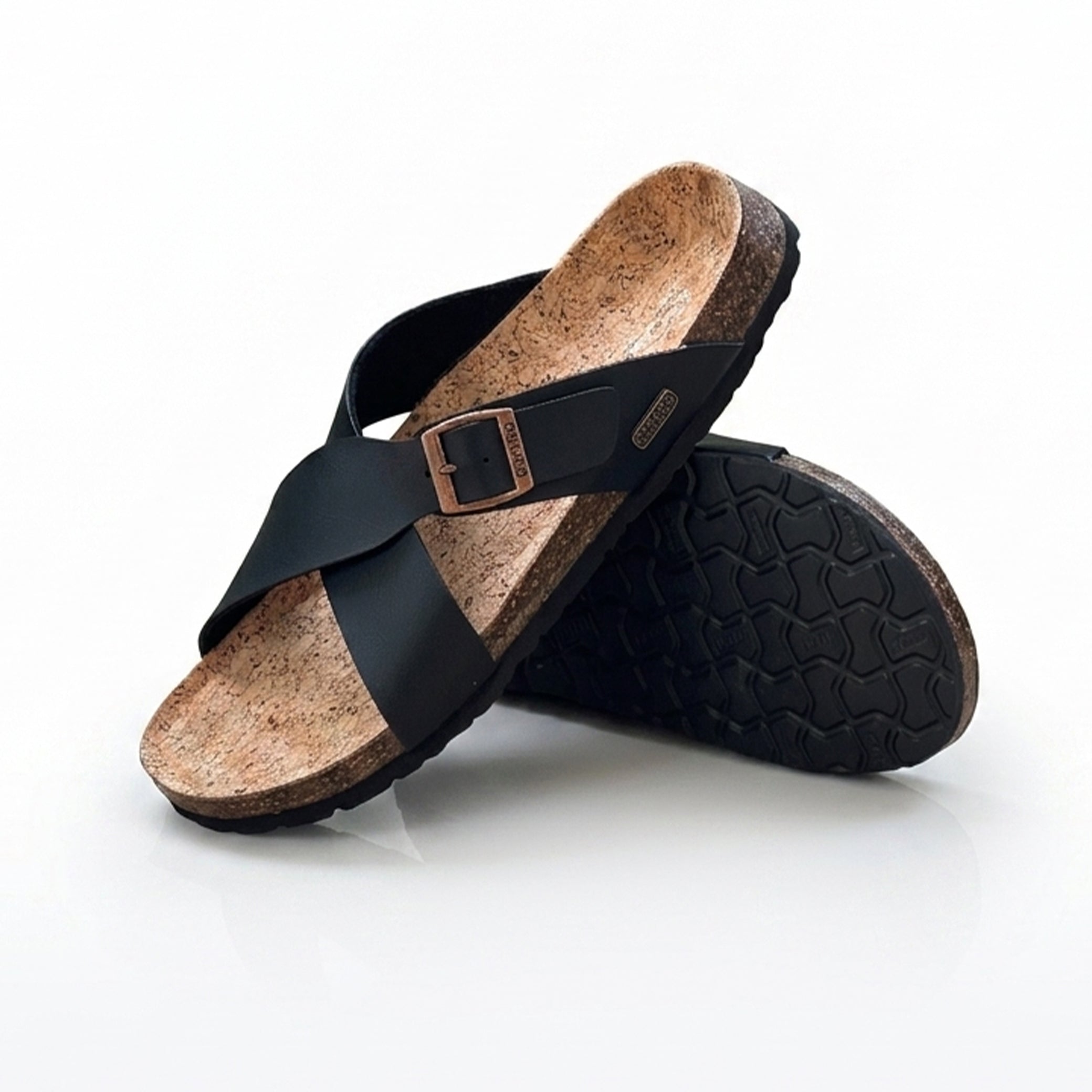 Black Cross-Strap Cork Footbed Sandals – Minimal Style, Maximum Comfort