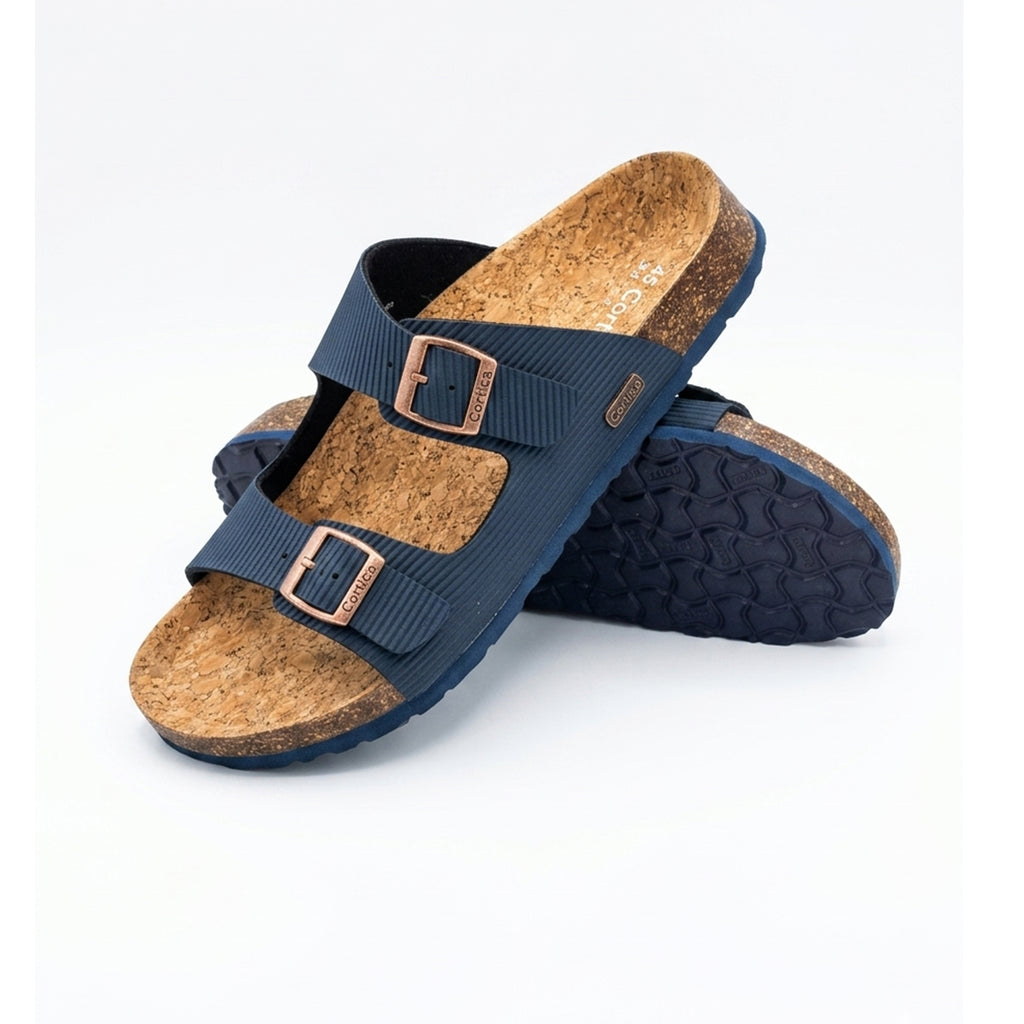 Black Double-Strap Cork Footbed Sandals – Modern Comfort for Everyday Wear