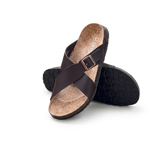 Brown Cross-Strap Cork Footbed Sandals – Classic Comfort with Modern Style