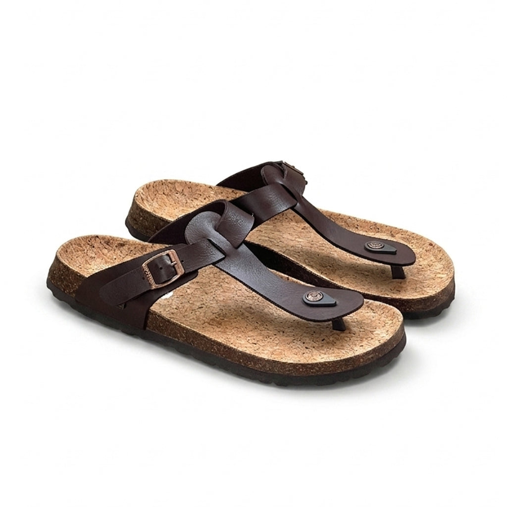 Dark Brown Cork Footbed Toe-Ring Sandals – Premium Comfort for Everyday Wear