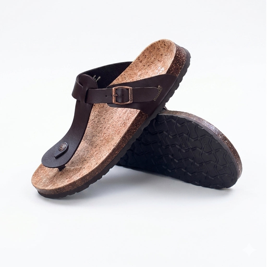Dark Brown Cork Footbed Toe-Ring Sandals – Premium Comfort for Everyday Wear