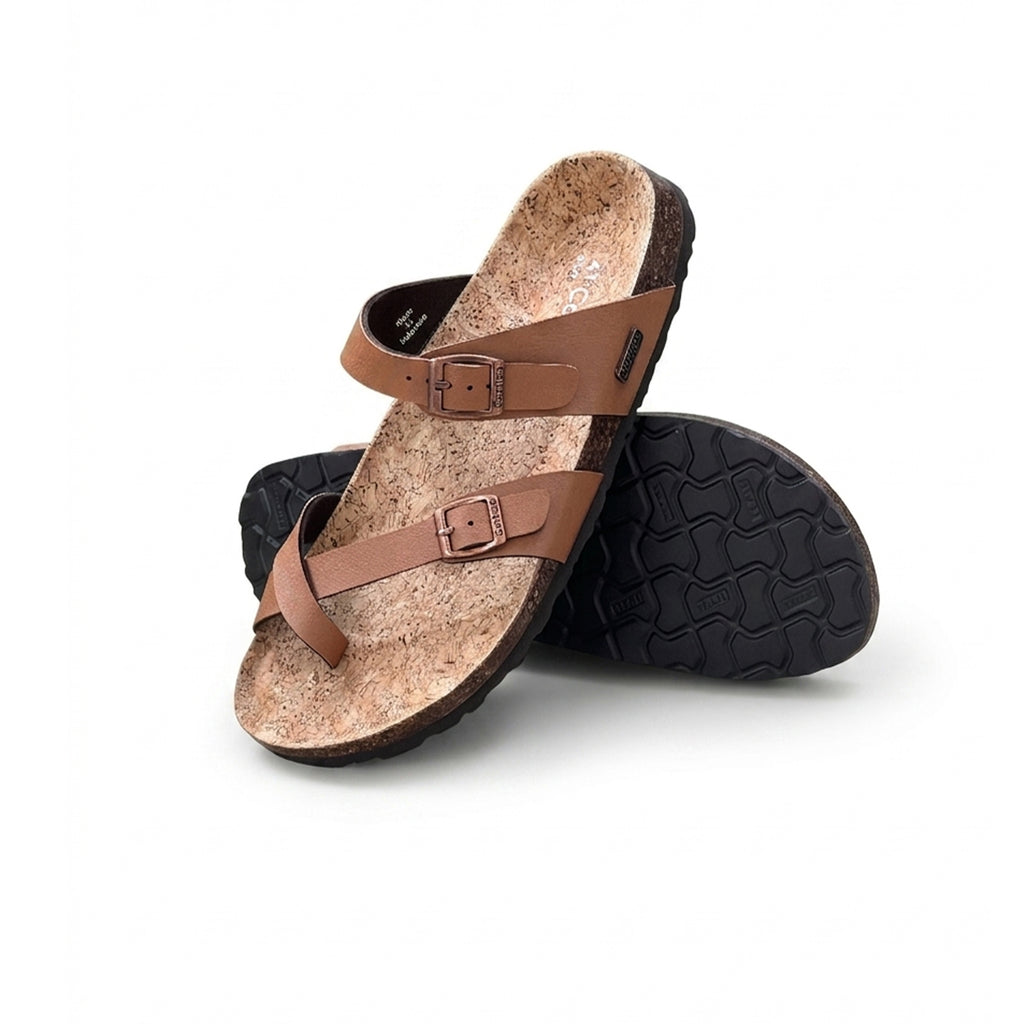 Light Brown Toe-Loop Cork Footbed Sandals – Timeless Comfort with Everyday Elegance