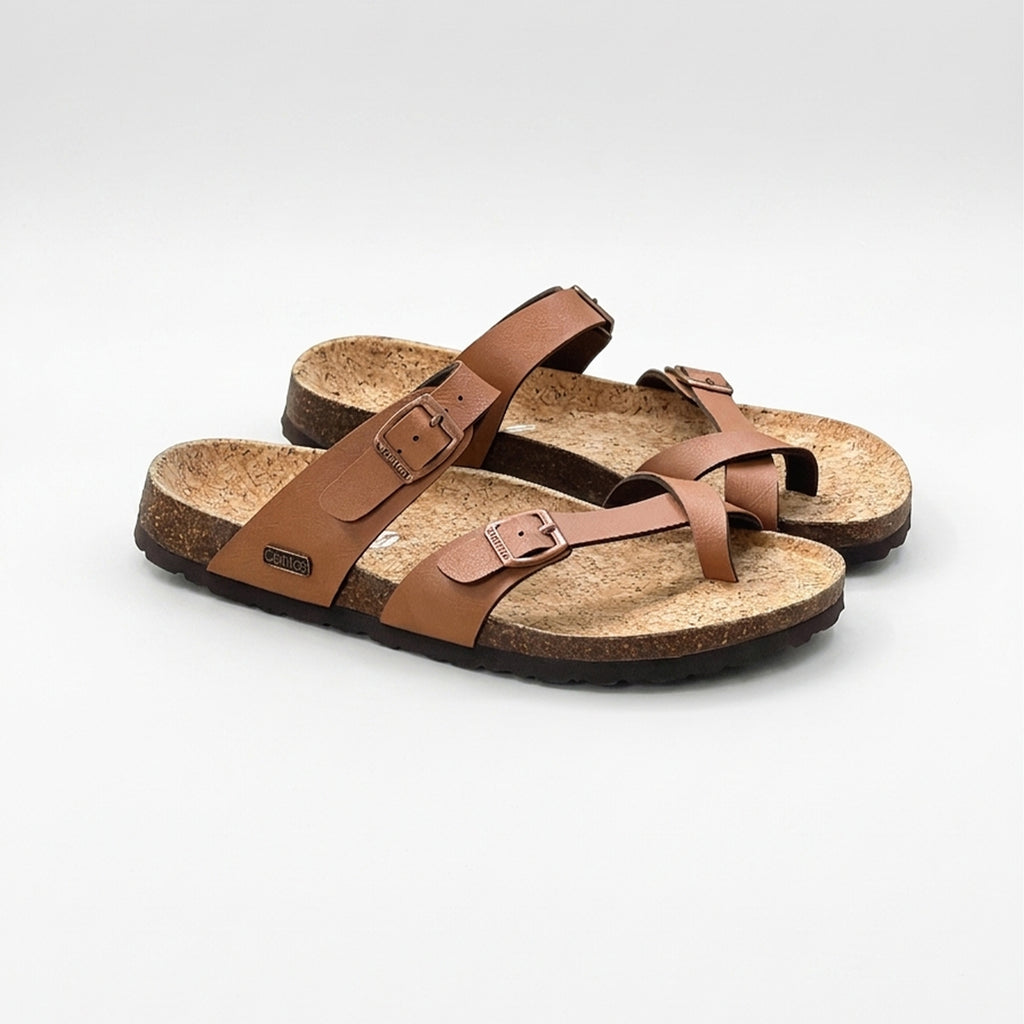 Light Brown Toe-Loop Cork Footbed Sandals – Timeless Comfort with Everyday Elegance