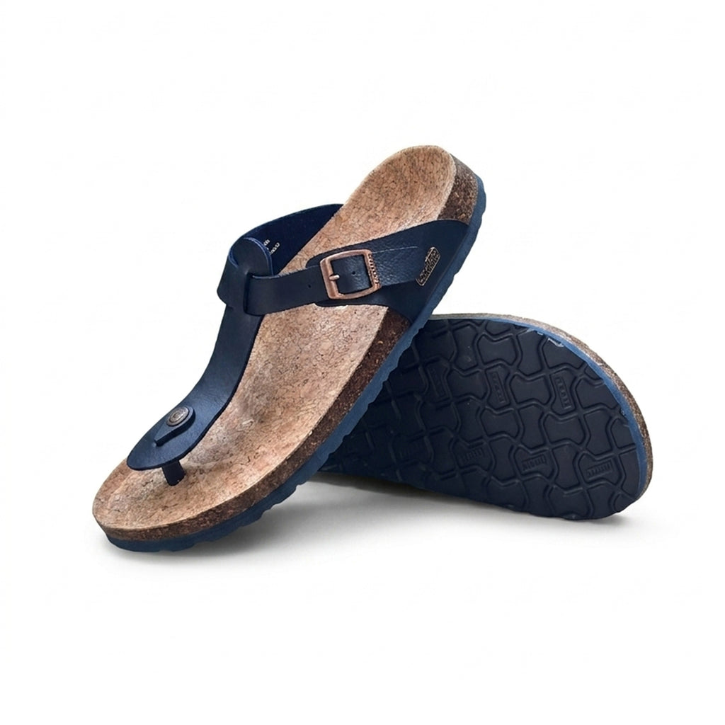 Navy Blue Cork Footbed Toe-Ring Sandals – Classic Comfort Meets Everyday Style